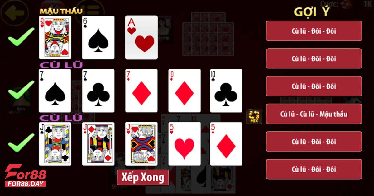 Game bài Cù lũ For88: Hướng dẫn cách chơi và luật lệ cơ bản